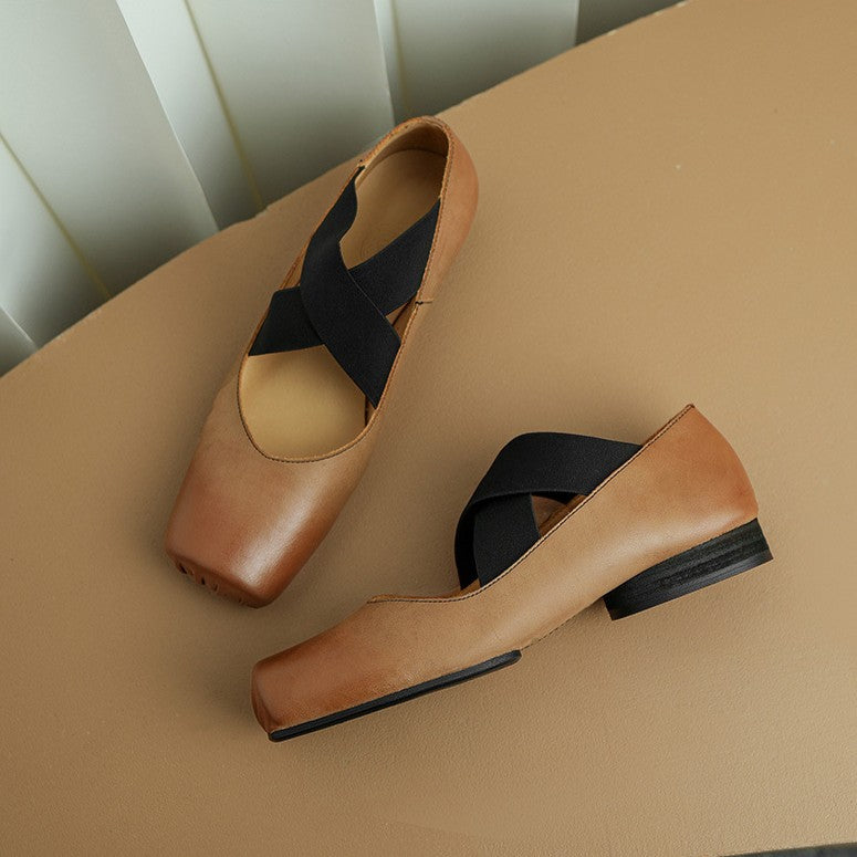 Calira | Women's Square Toe Leather Ballets