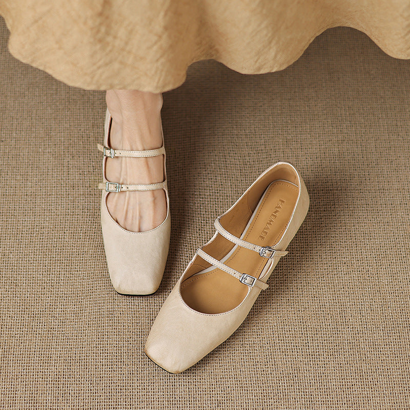 Aurelle | Women's Dual Strap Leather Mary-Janes