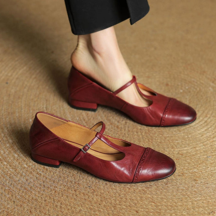 Esmira | Women's T-Strap Leather Mary Janes