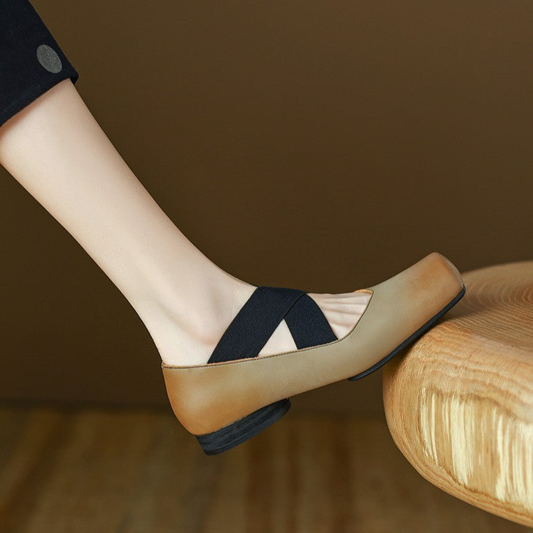 Calira | Women's Square Toe Leather Ballets