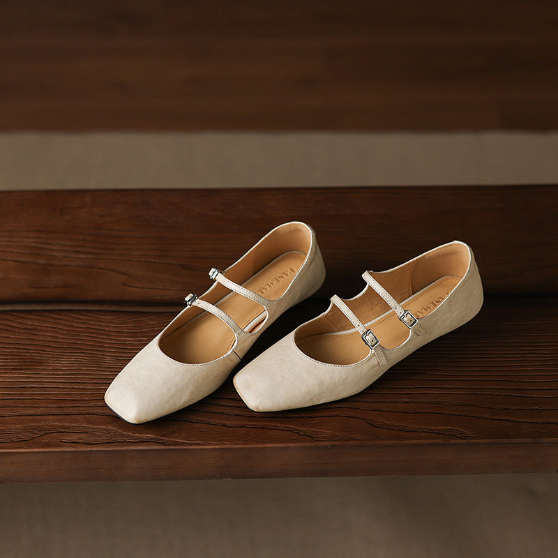 Aurelle | Women's Dual Strap Leather Mary-Janes