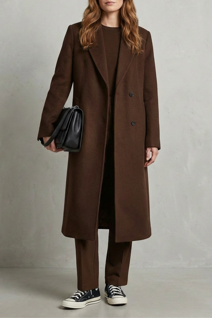 Avenza | Women's Herringbone Weave Hepburn Wool Overcoat