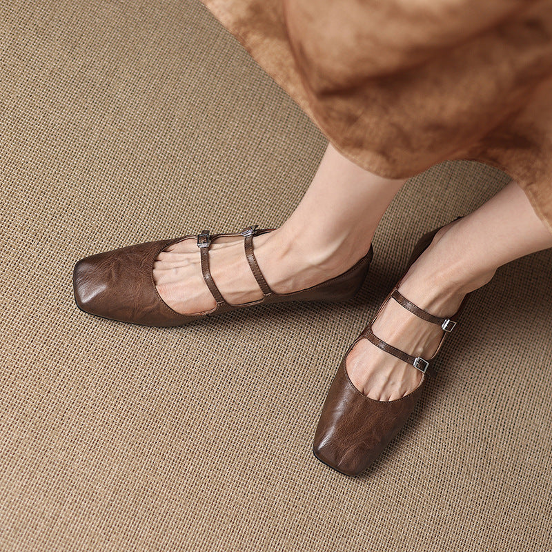 Aurelle | Women's Dual Strap Leather Mary-Janes