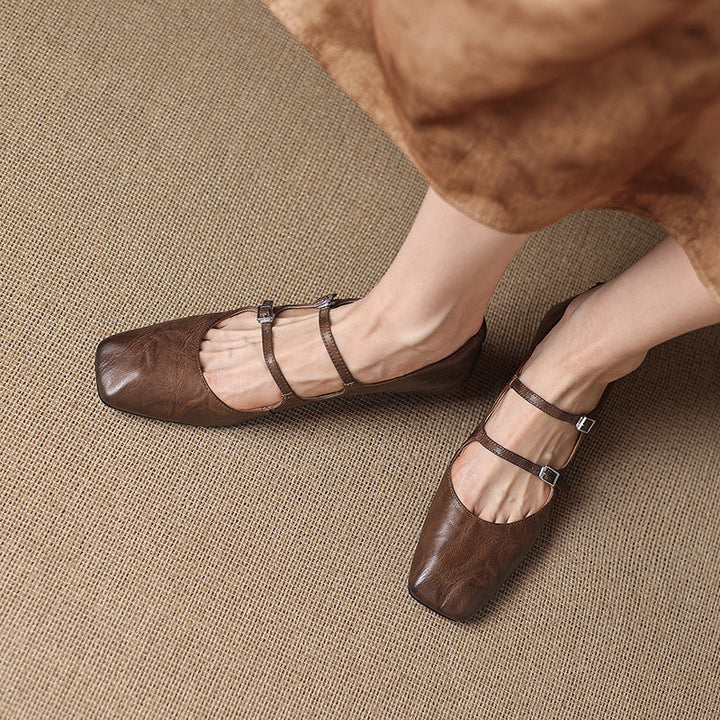 Aurelle | Women's Dual Strap Leather Mary-Janes
