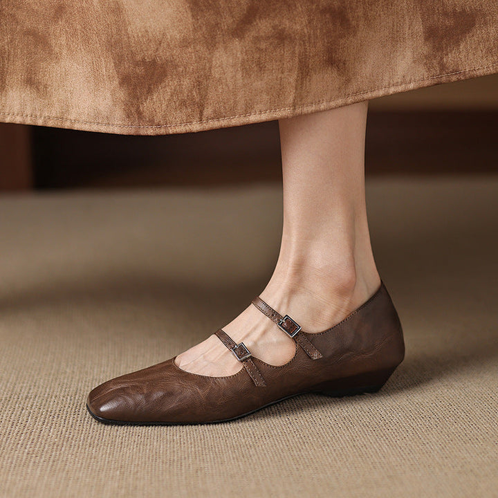 Aurelle | Women's Dual Strap Leather Mary-Janes
