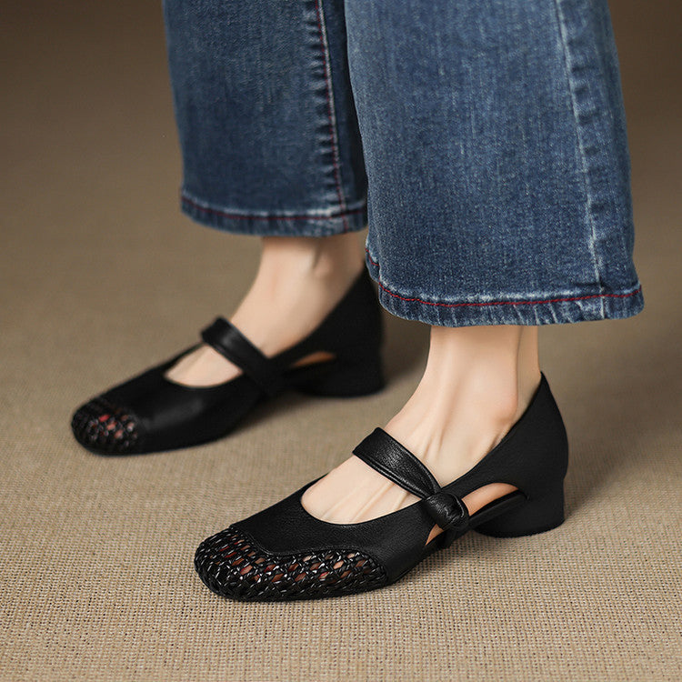 Caelia | Women's Woven Leather Mary Janes