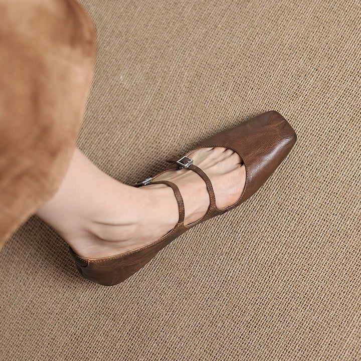 Aurelle | Women's Dual Strap Leather Mary-Janes