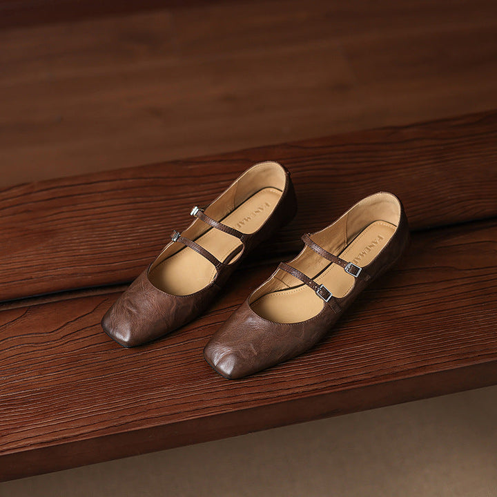 Aurelle | Women's Dual Strap Leather Mary-Janes