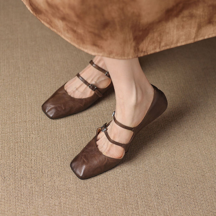 Aurelle | Women's Dual Strap Leather Mary-Janes