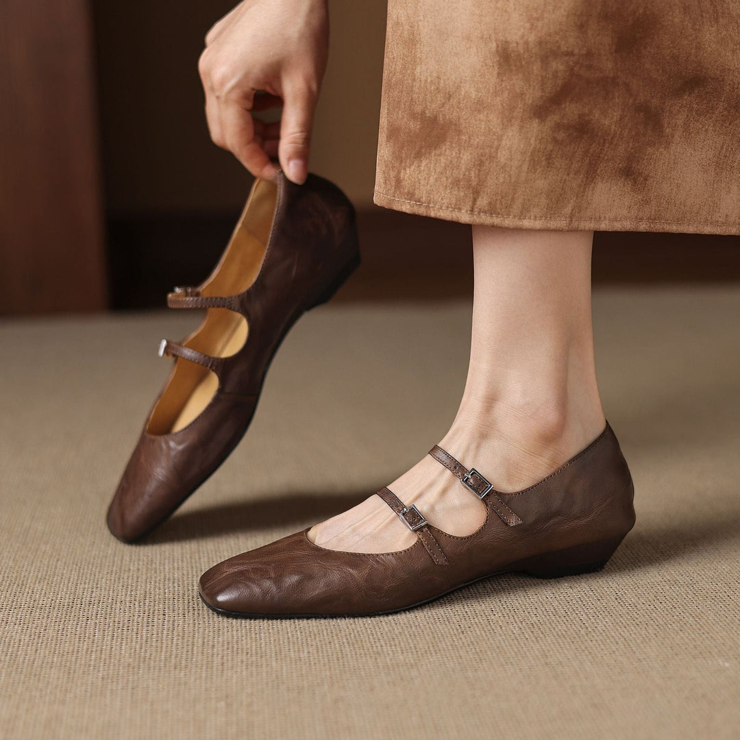 Aurelle | Women's Dual Strap Leather Mary-Janes