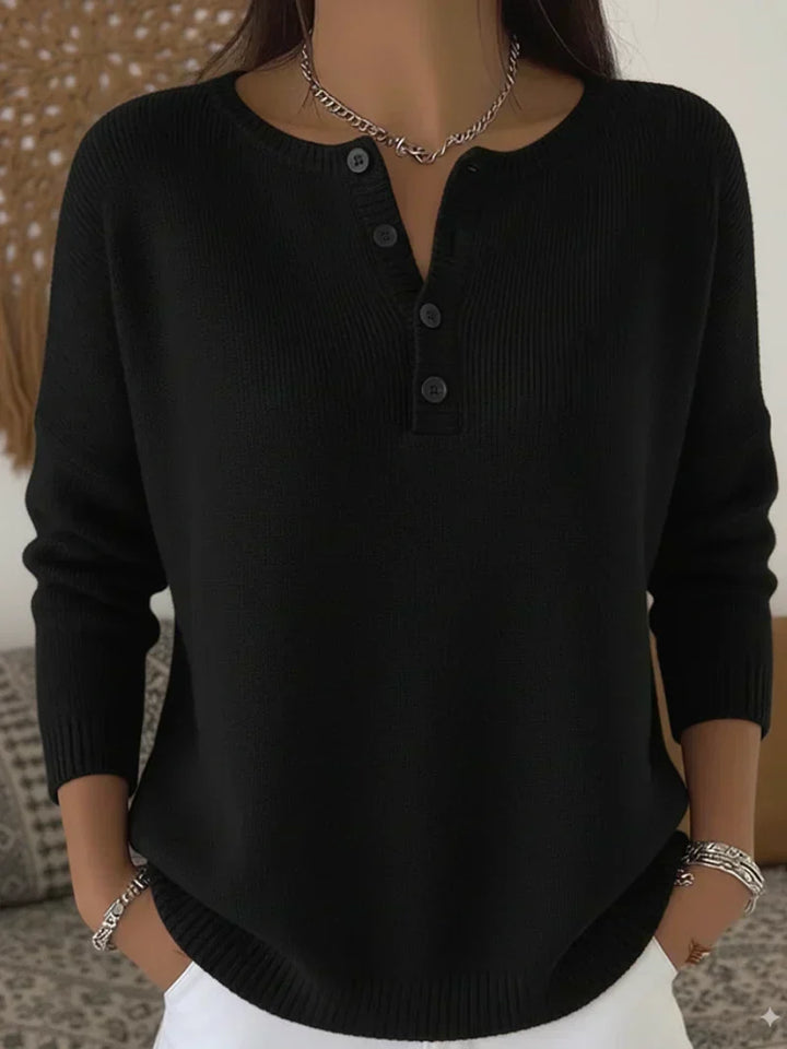Helena Button-Front Henley Knit Sweater