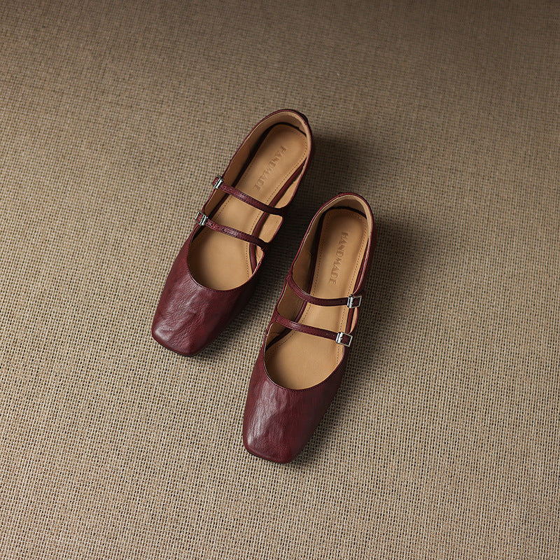 Aurelle | Women's Dual Strap Leather Mary-Janes