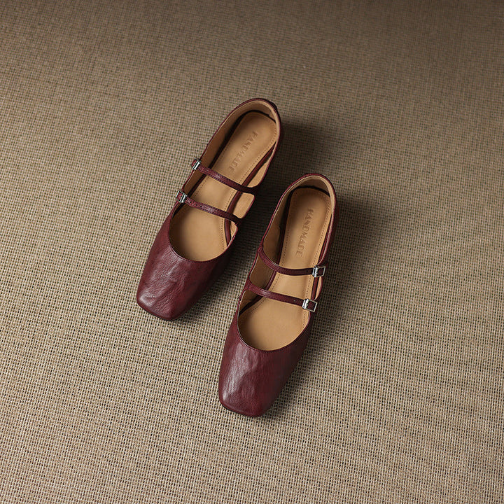 Aurelle | Women's Dual Strap Leather Mary-Janes