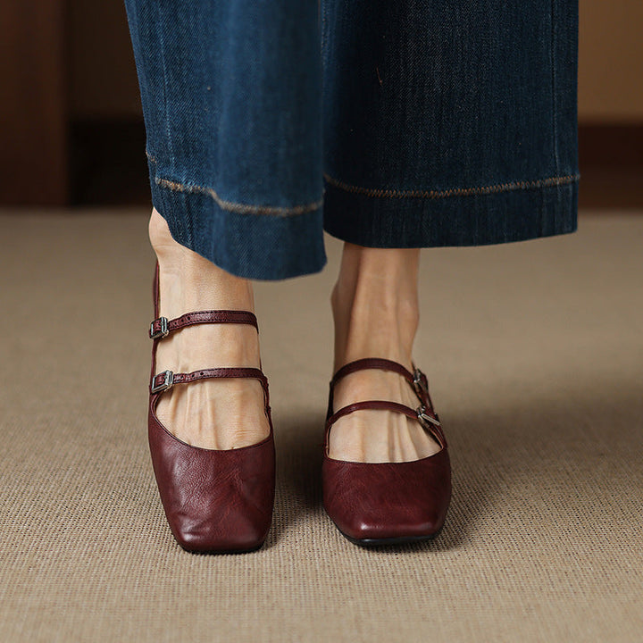 Aurelle | Women's Dual Strap Leather Mary-Janes