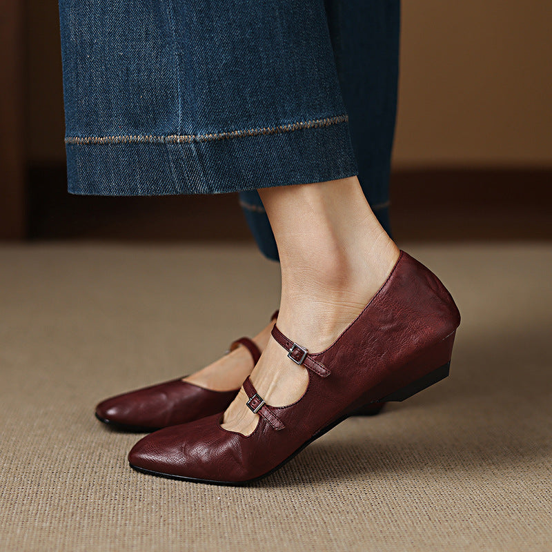 Aurelle | Women's Dual Strap Leather Mary-Janes