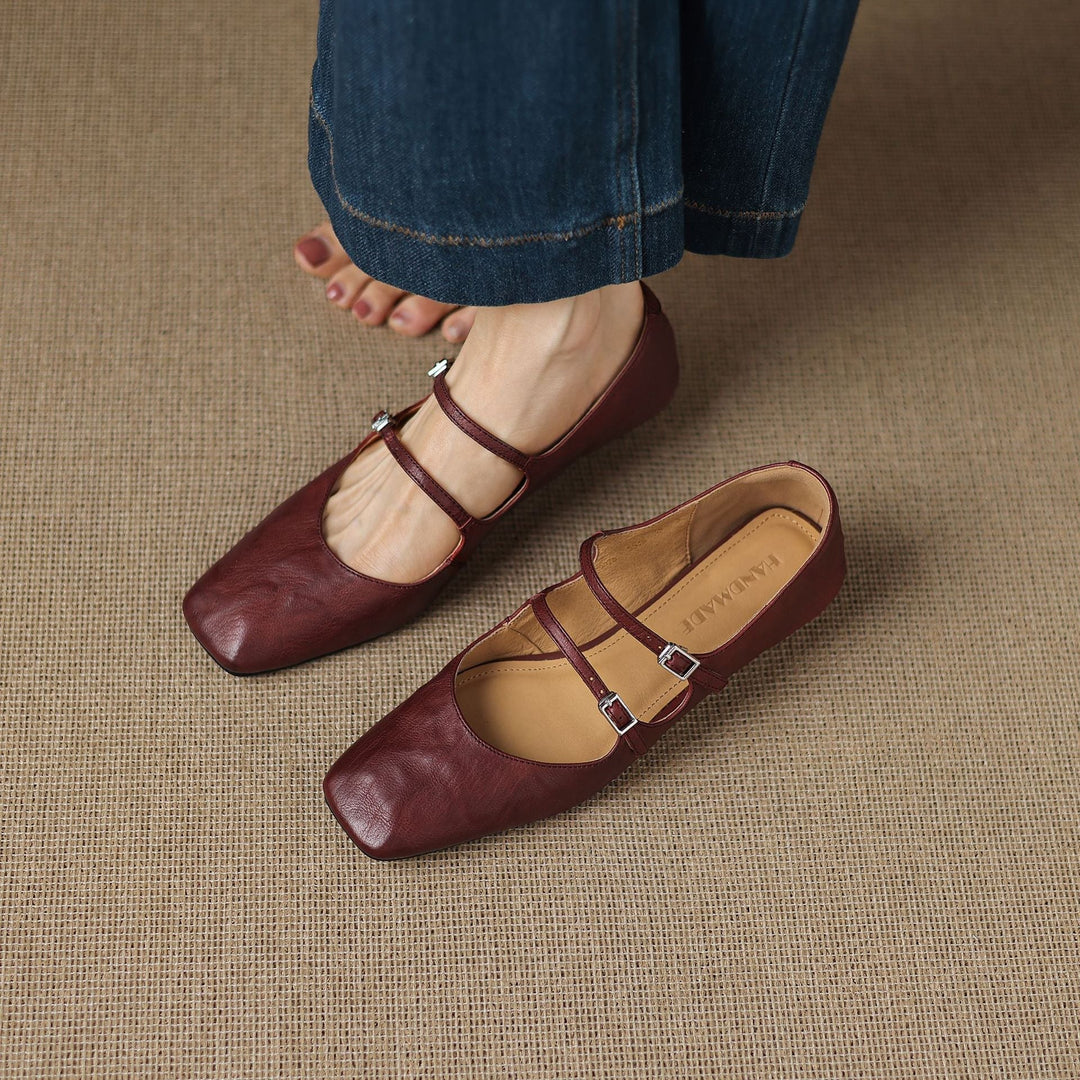 Aurelle | Women's Dual Strap Leather Mary-Janes