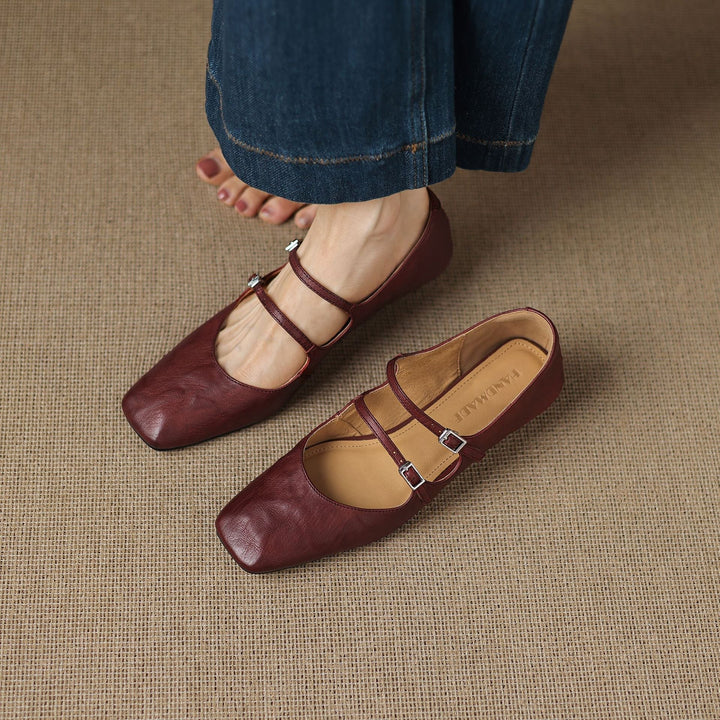 Aurelle | Women's Dual Strap Leather Mary-Janes