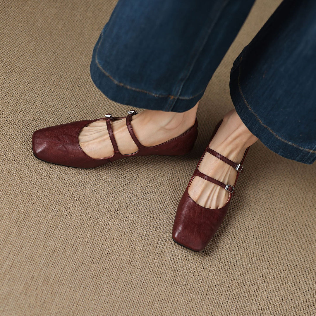 Aurelle | Women's Dual Strap Leather Mary-Janes