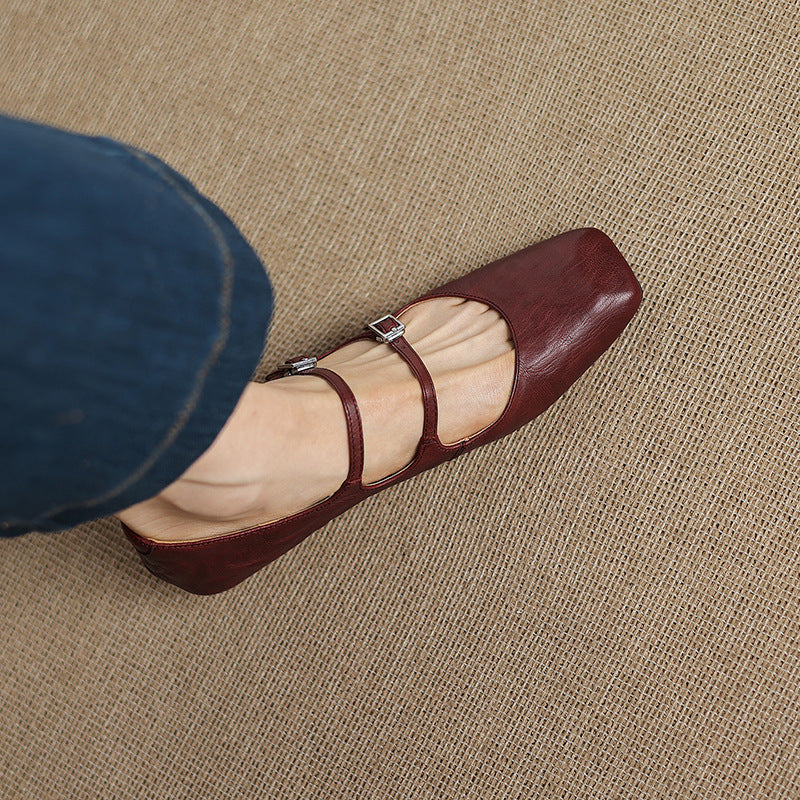 Aurelle | Women's Dual Strap Leather Mary-Janes