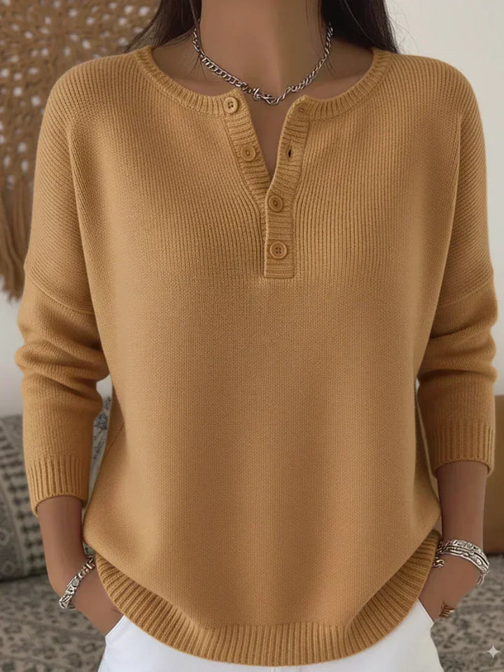 Helena Button-Front Henley Knit Sweater