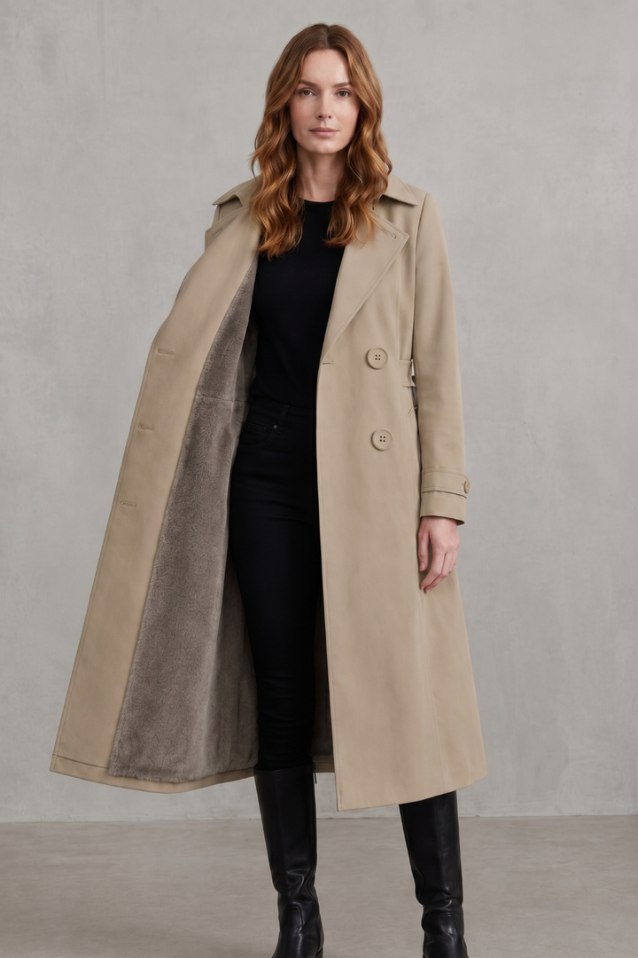 Carletta | Women's Faux Fur-lined Trench Double-breasted Winter Coat