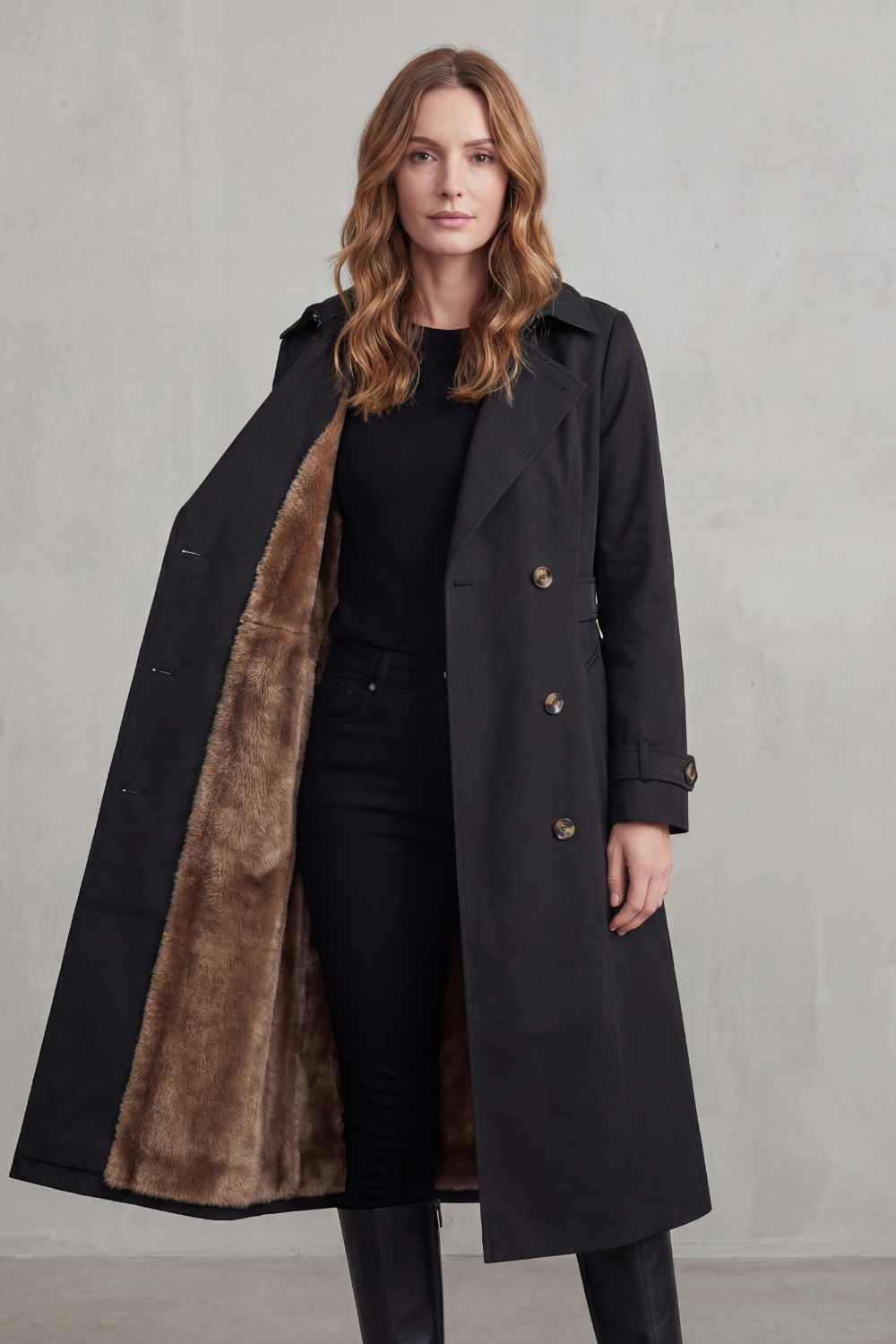 Carletta | Women's Faux Fur-lined Trench Double-breasted Winter Coat