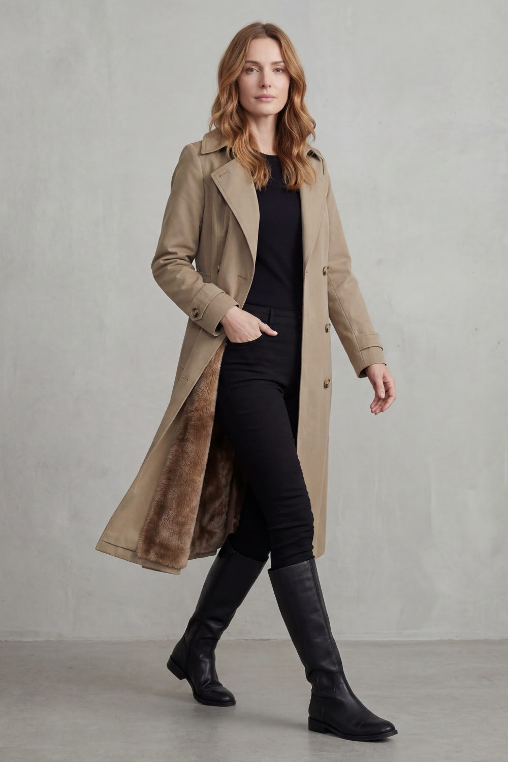 Carletta | Women's Faux Fur-lined Trench Double-breasted Winter Coat