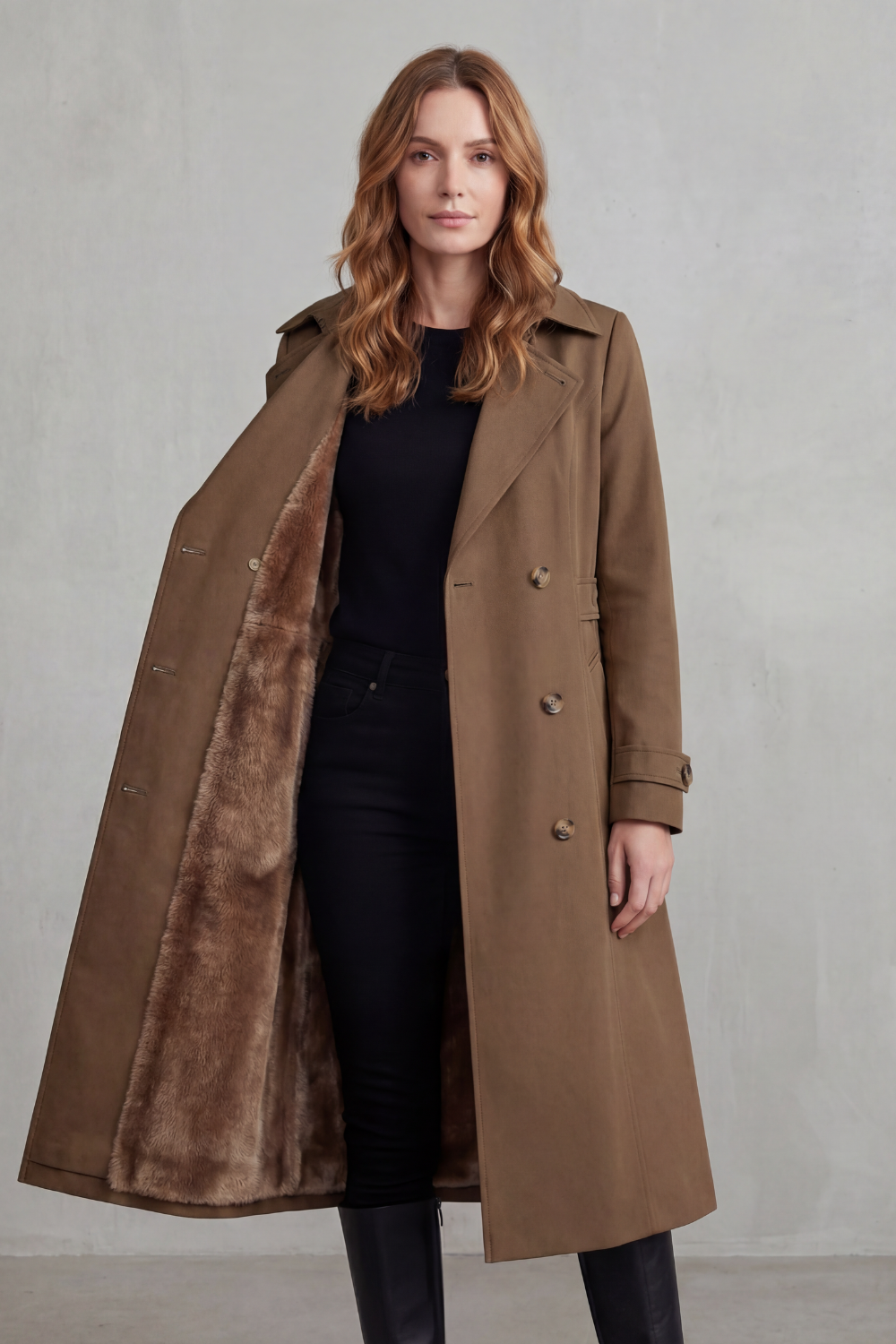 Carletta | Women's Faux Fur-lined Trench Double-breasted Winter Coat