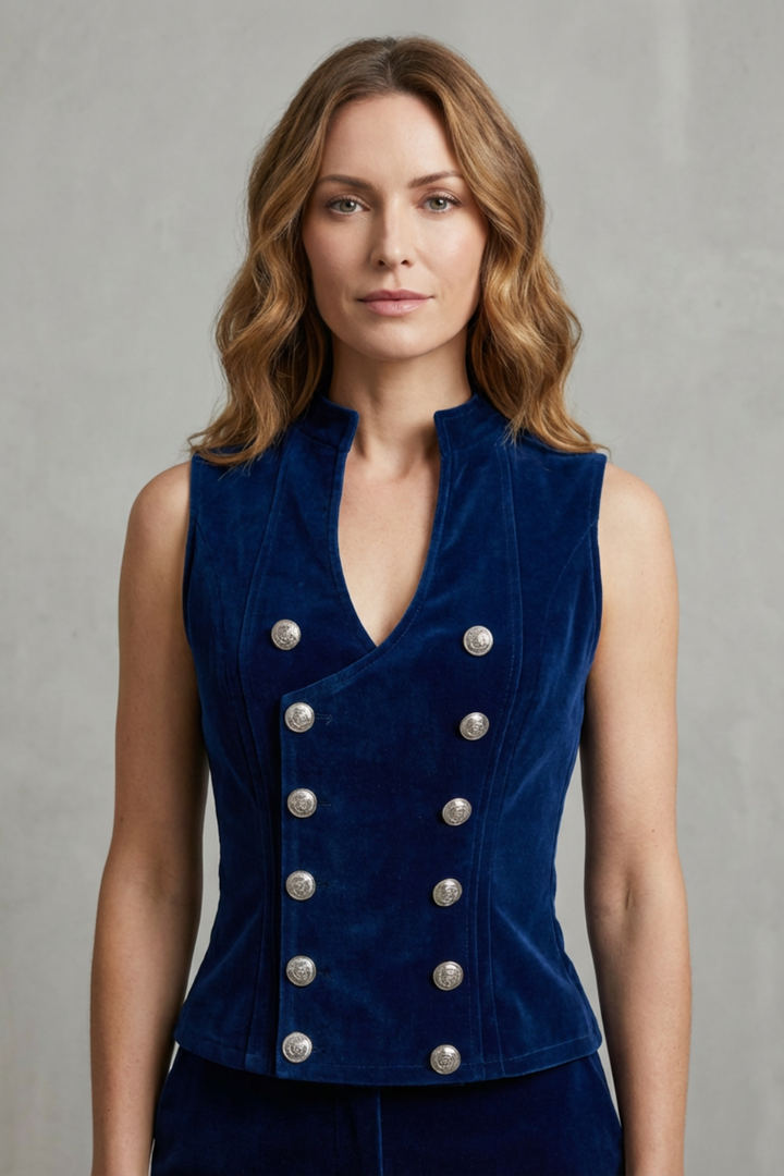 Cavallure | Women's Double-breasted Cut Velvet Military Vest