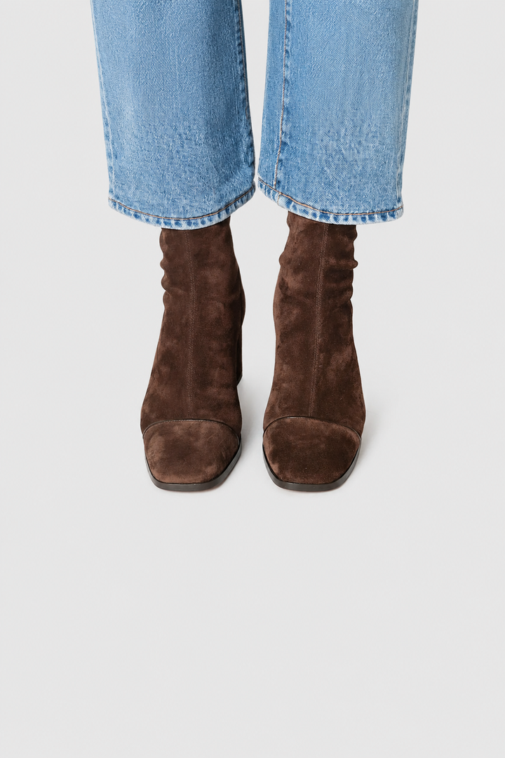 Camille - Square-Toe Suede Ankle Boots