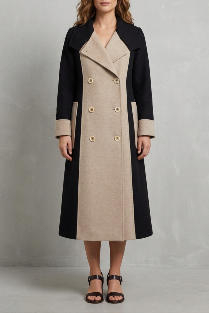 Clara | Women's Contrast Color Wool Coat Hepburn Style Elegant Overcoat