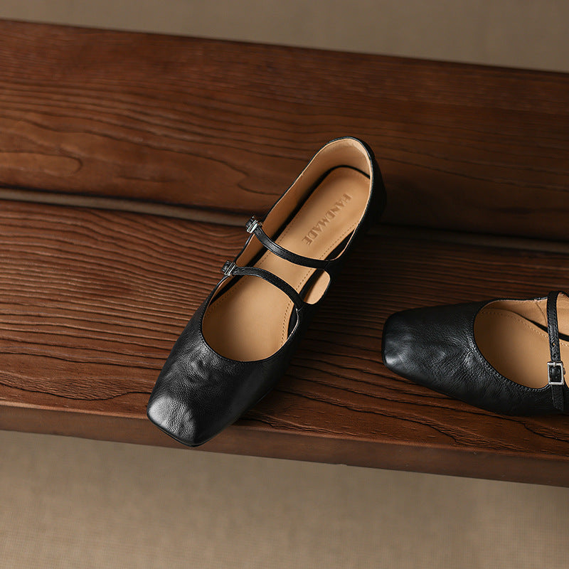 Aurelle | Women's Dual Strap Leather Mary-Janes