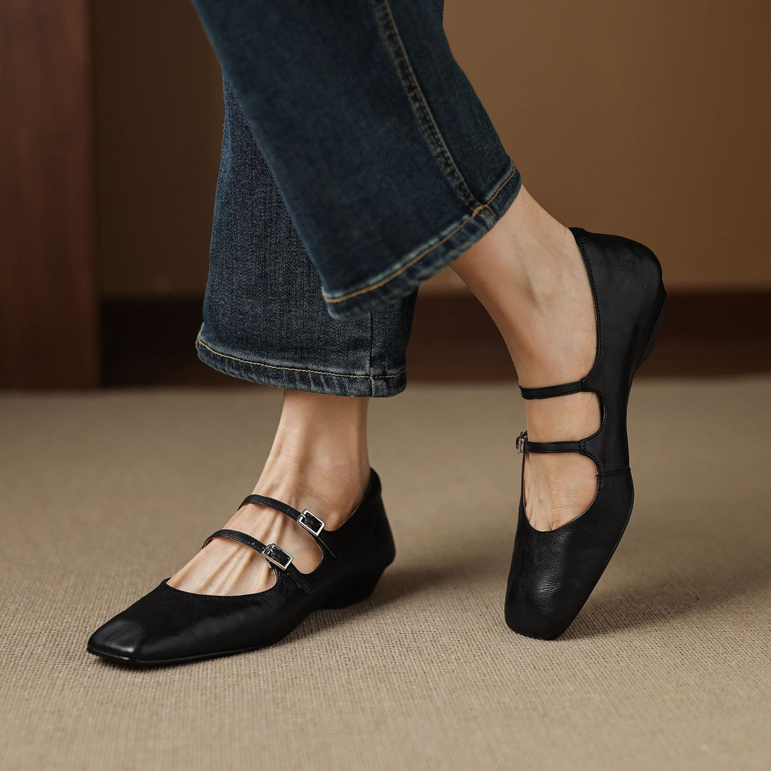 Aurelle | Women's Dual Strap Leather Mary-Janes