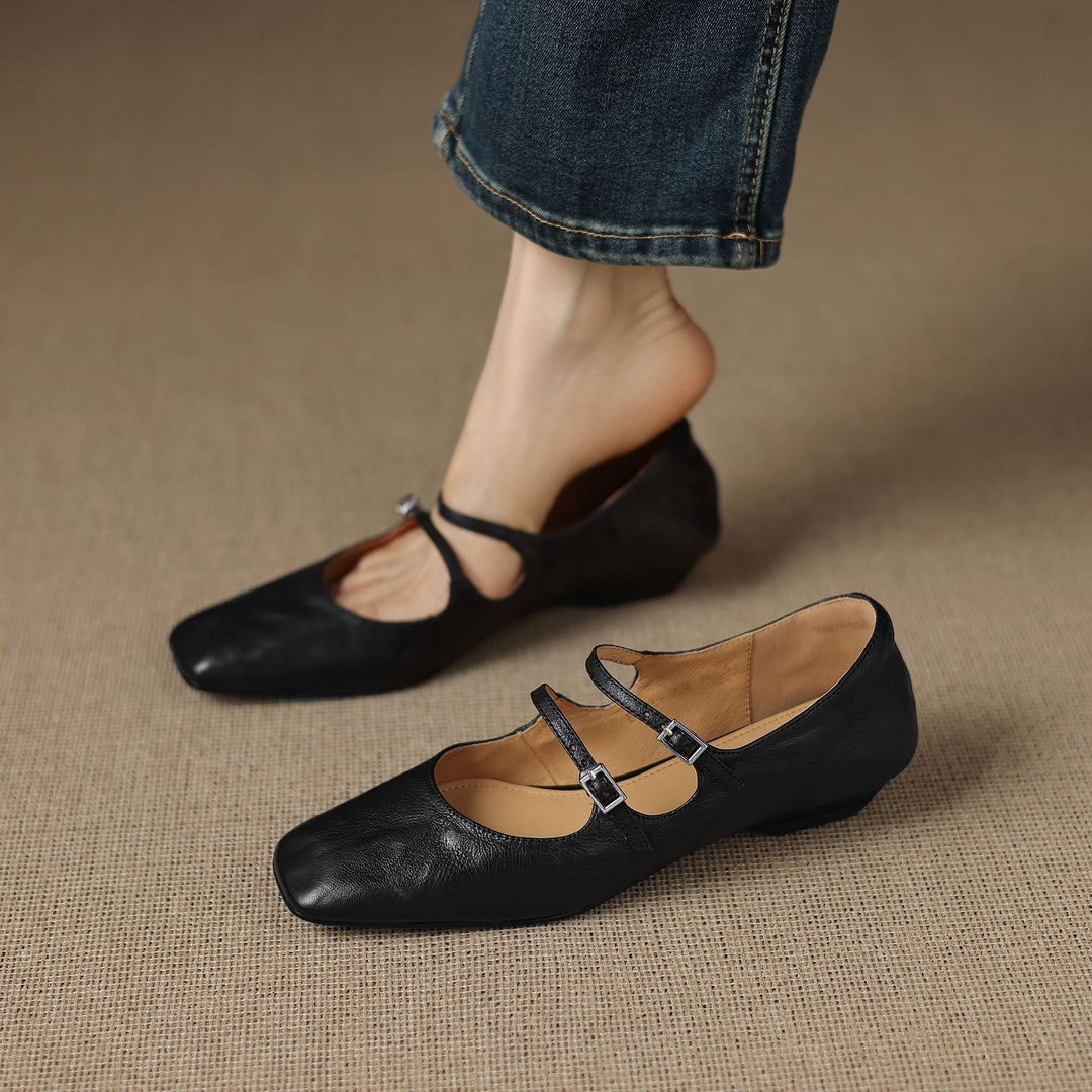 Aurelle | Women's Dual Strap Leather Mary-Janes
