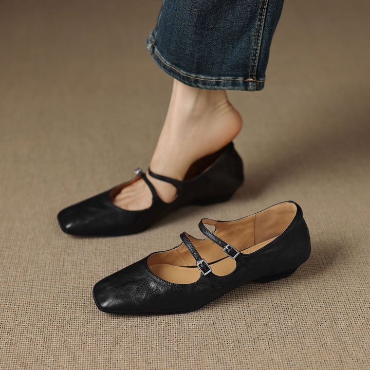 Aurelle | Women's Dual Strap Leather Mary-Janes