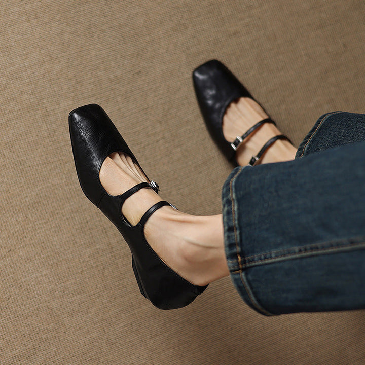 Aurelle | Women's Dual Strap Leather Mary-Janes