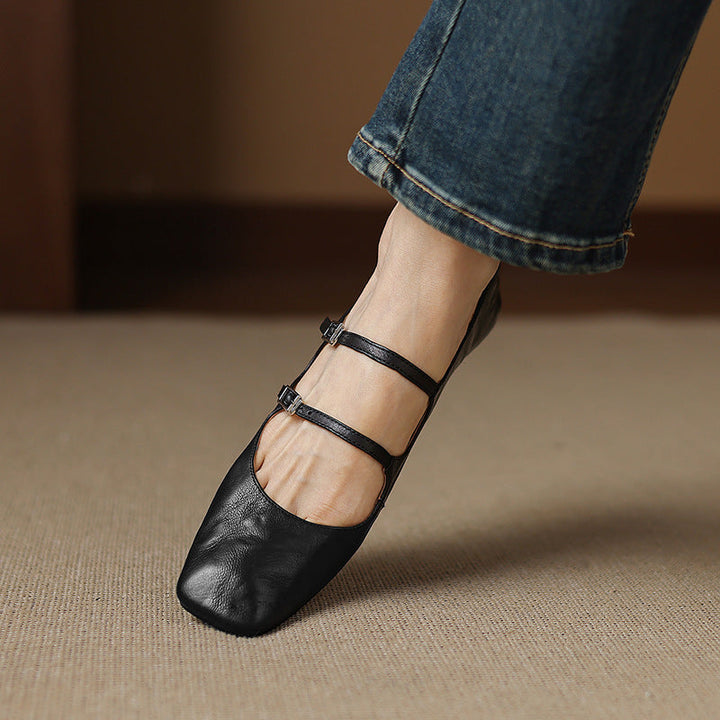 Aurelle | Women's Dual Strap Leather Mary-Janes