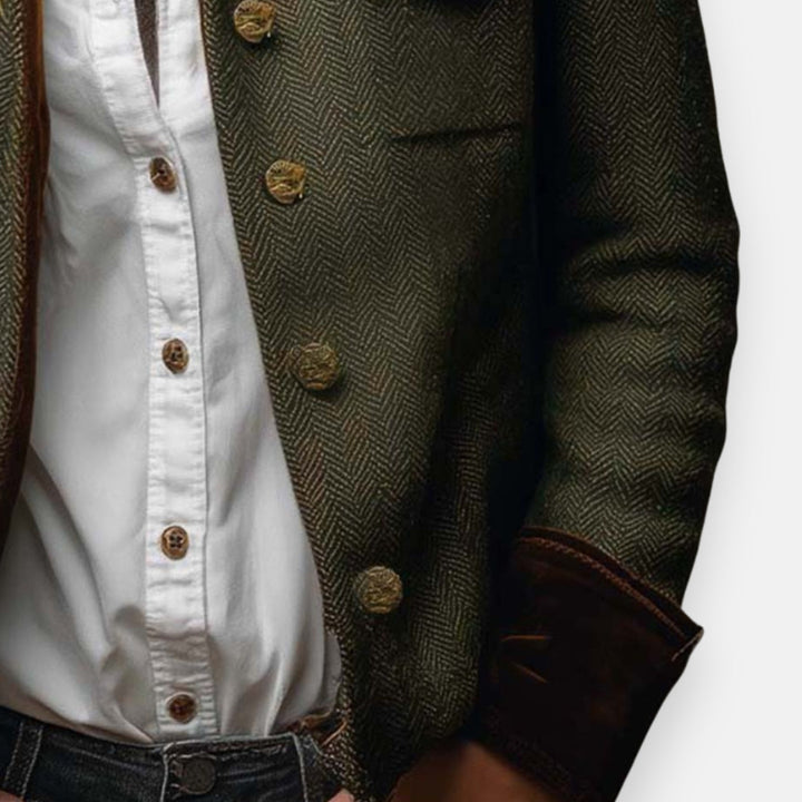 Velvet-Trim Tweed Jacket