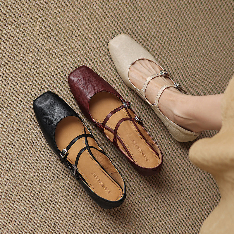 Aurelle | Women's Dual Strap Leather Mary-Janes