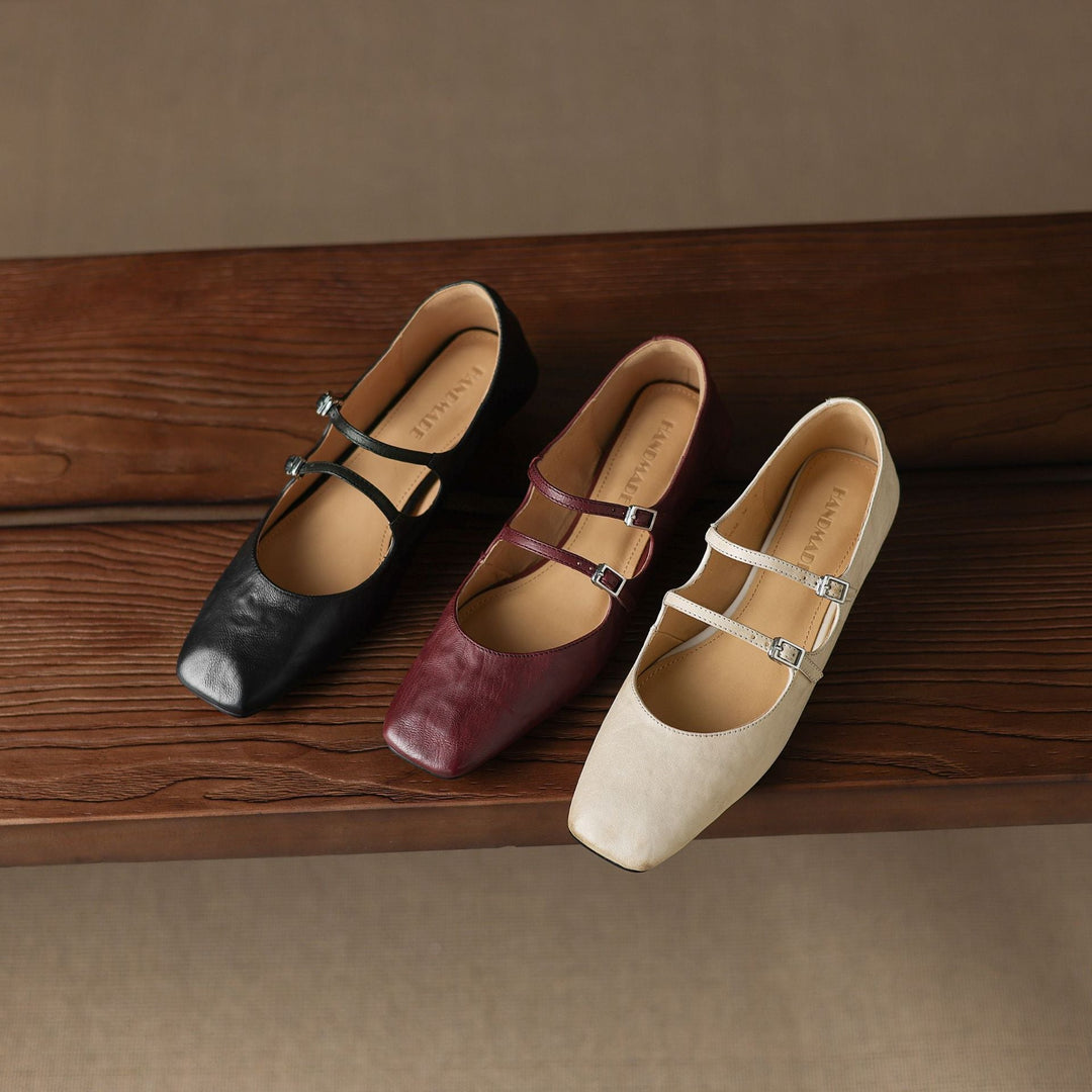 Aurelle | Women's Dual Strap Leather Mary-Janes