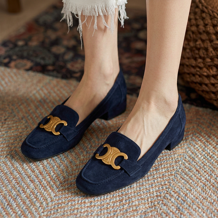 Elara | Women's Elegant Gold-Detail Suede Loafers