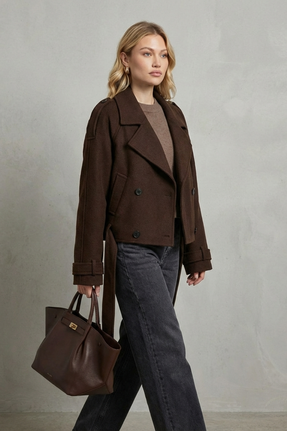 Élise | Women's Double-breasted French Woolen Jacket Cropped City Coat
