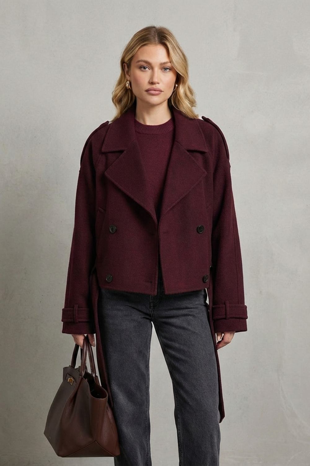 Élise | Women's Double-breasted French Woolen Jacket Cropped City Coat
