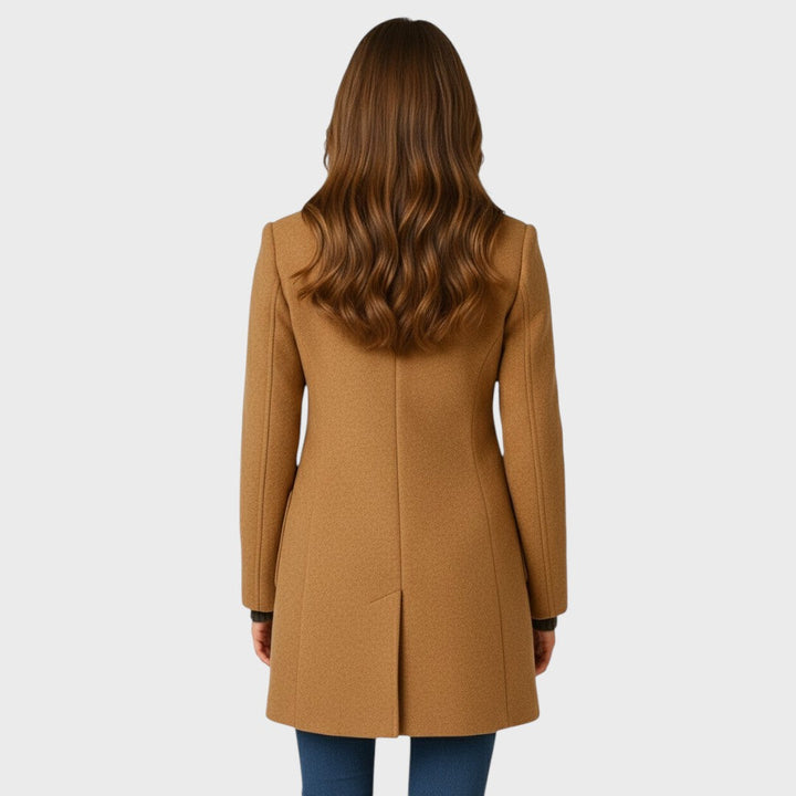 Structured Wool-Blend Stand-Collar Coat with Button Closure