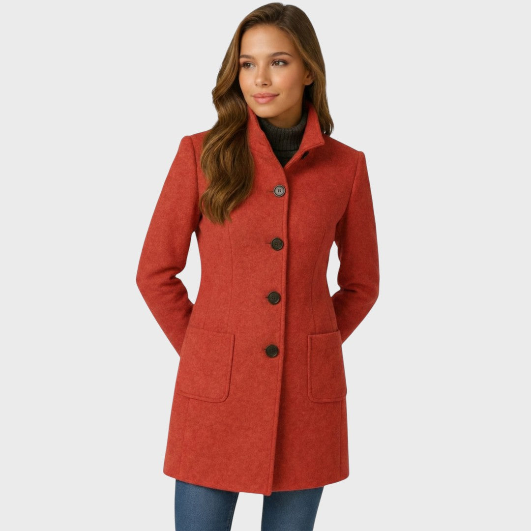 Structured Wool-Blend Stand-Collar Coat with Button Closure