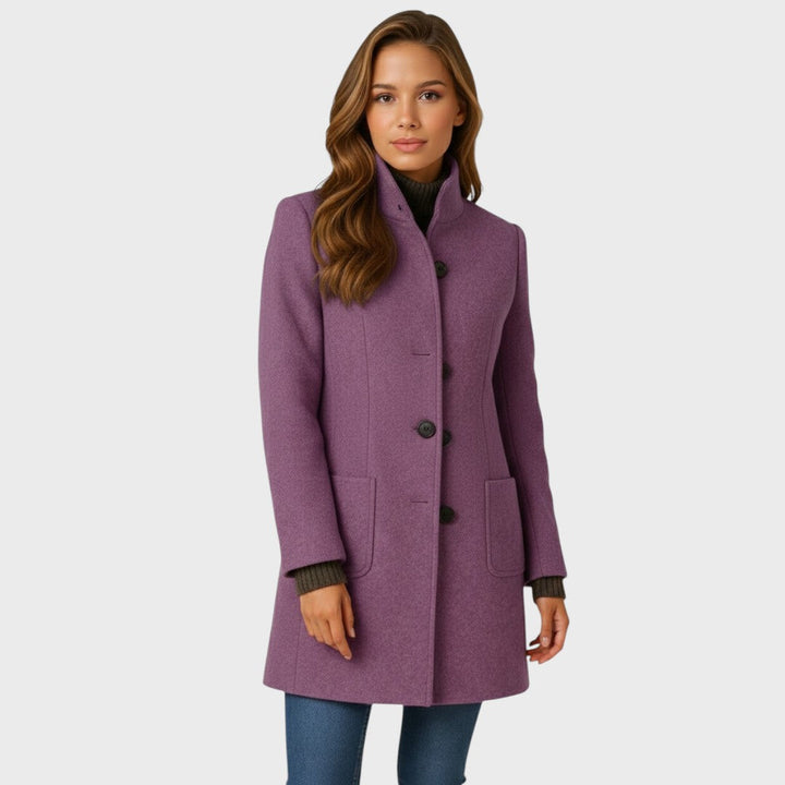 Structured Wool-Blend Stand-Collar Coat with Button Closure