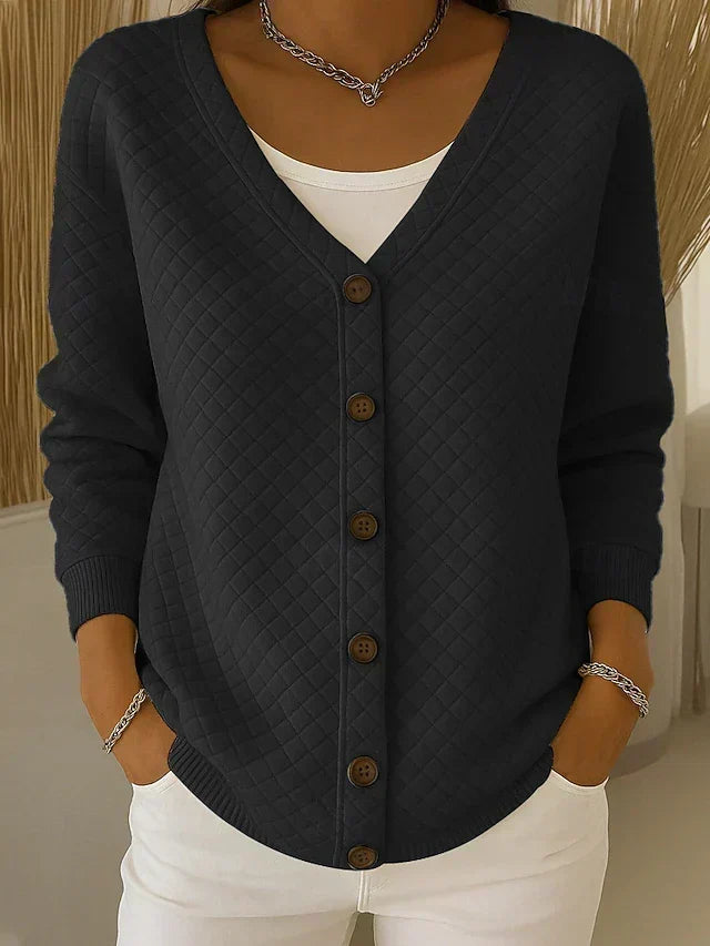 Quilted Button-Front Cardigan