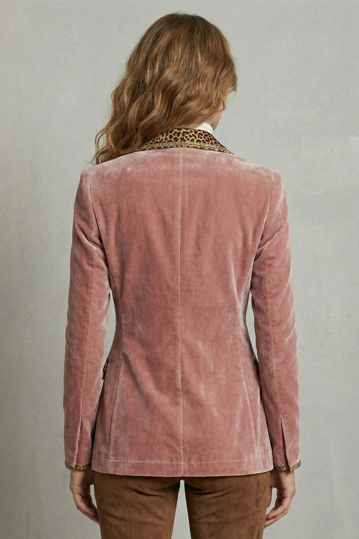 Léovelle | Women's Leopard Contrast Elegant Cut Velvet Blazer