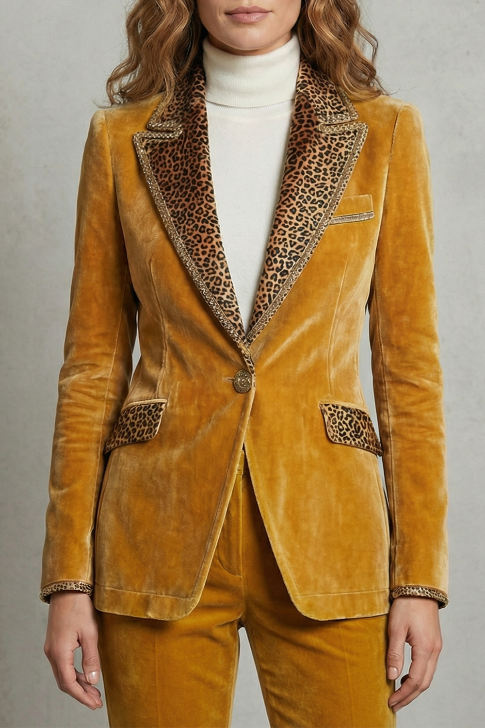 Léovelle | Women's Leopard Contrast Elegant Cut Velvet Blazer