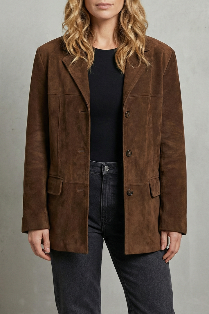 Lorenza | Women's Structured Shoulders Suede Blazer